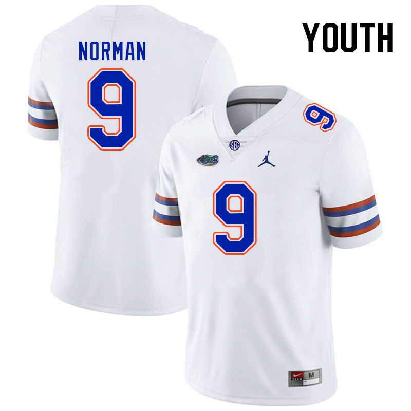 Youth #9 Will Norman Florida Gators College Football Jerseys Stitched-White - Click Image to Close